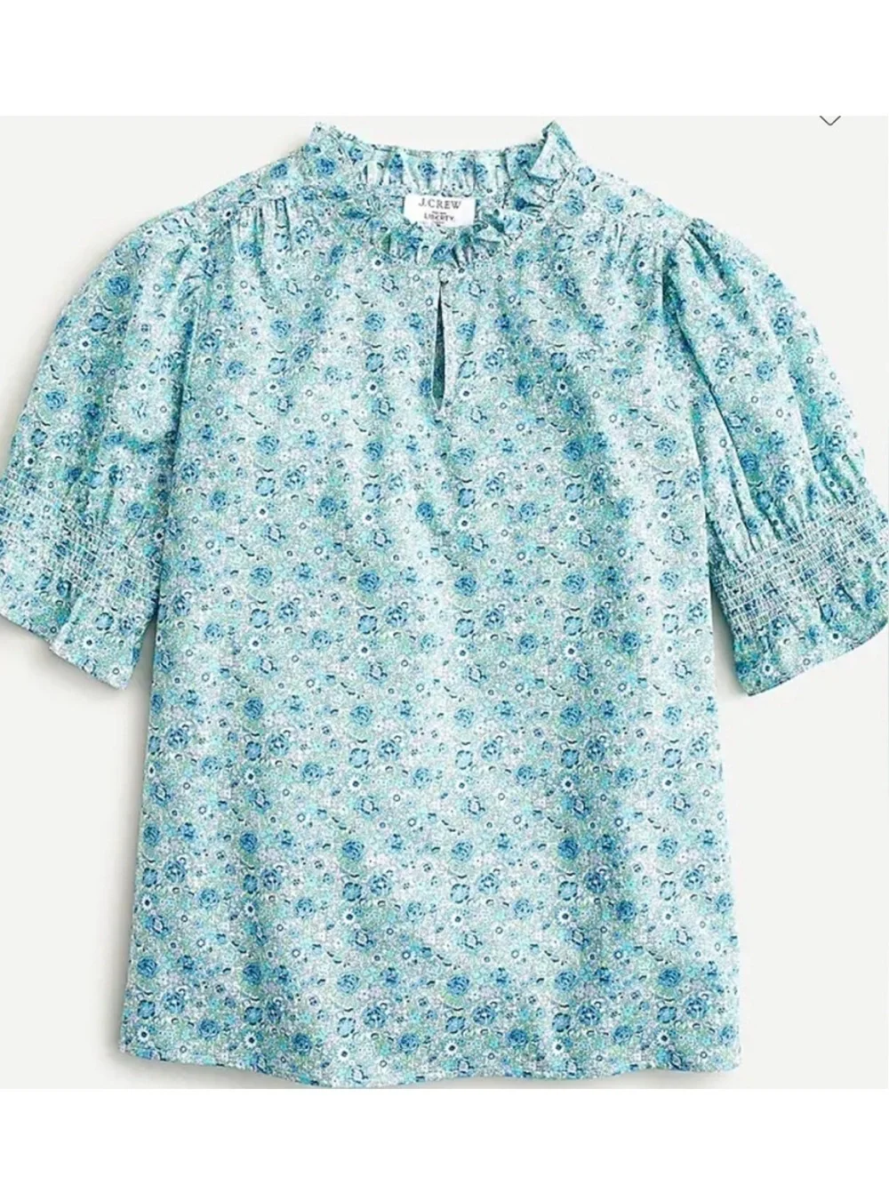 J. Crew x Liberty London Puff-sleeve top in Liberty Amelie floral blue ruffle XS